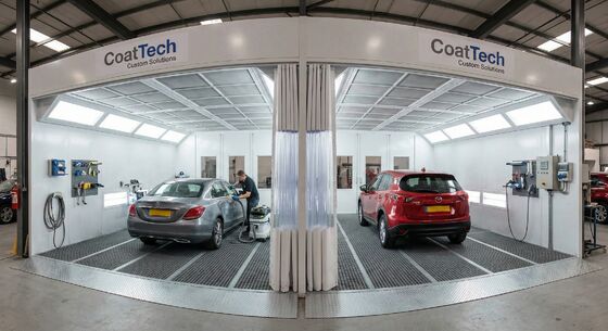 CoatTech Dual-Bay Side-By-Side Automotive Prep Station With Central Divider Curtain